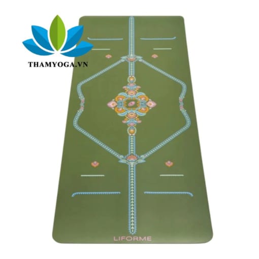 Thảm yoga định tuyến cao su tự nhiên Liforme Mindful Garden 4.2mm - Olive